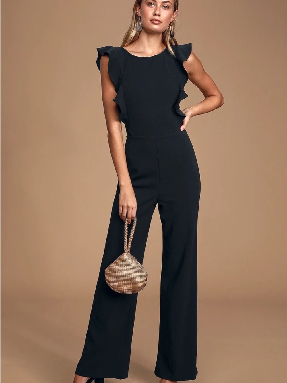 Lulu's Black Ruffle-Sleeve Jumpsuit